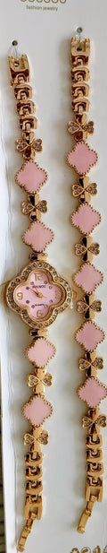 rose and gold watch and bracelet