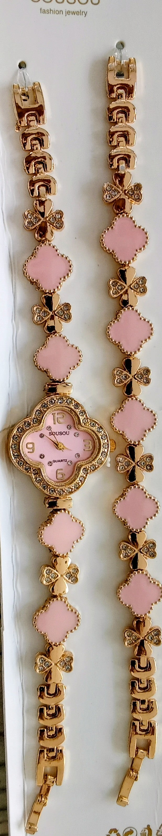 rose and gold watch and bracelet